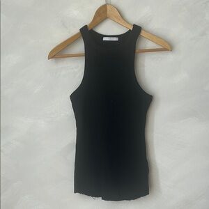 John Elliott racerback tank top sz 0 XS waffle knit raw hem made in USA black
